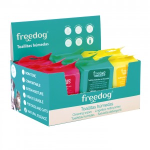 Présentoir de 9 sachets de 25 lingettes nettoyantes pour chien et chat