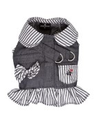 Doggy Dolly | Chien | Harnais veste rayé gris et noeud + laisse