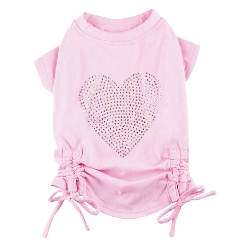 Doggy Dolly | Chien | T-shirt rose avec coeur strass et nœud rose