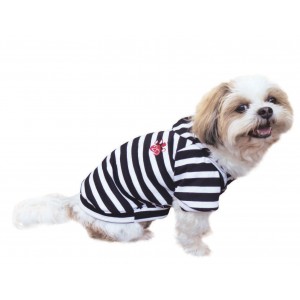 Doggy Dolly | Chien | T-shirt à capuche rayé noir et blanc