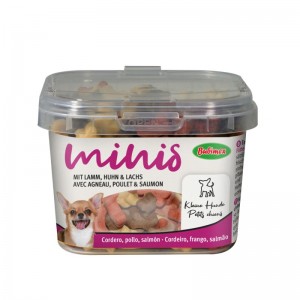 Boite de petites friandises pour chien os au poulet, au saumon et à l'agneau MINI