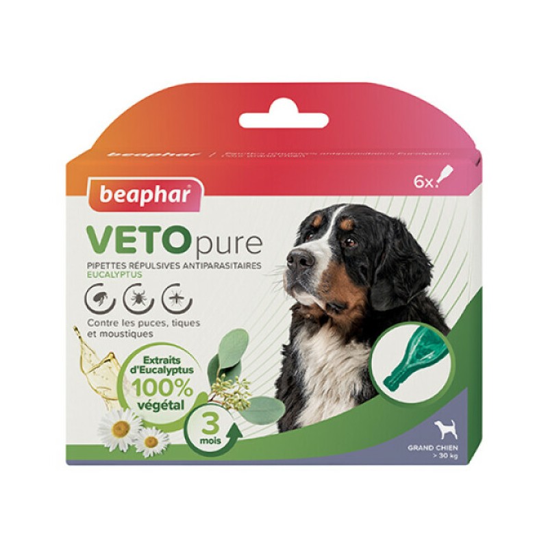 Boite de 6 pipettes répulsives anti-parasitaires pour chien VETOPURE | BEAPHAR