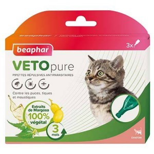 Boite de 3 pipettes répulsives antiparasitaires pour chat et chaton VETOPURE | Beaphar