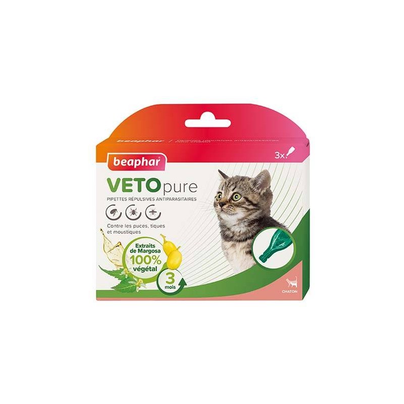 Boite de 3 pipettes répulsives antiparasitaires pour chat et chaton VETOPURE | Beaphar
