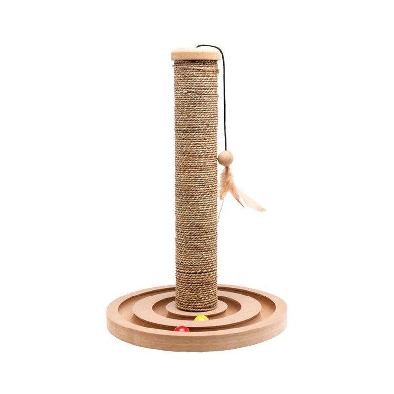 Griffoir chat avec socle en bois boulier et jouet suspendu