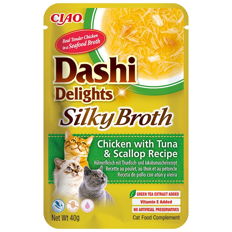 INABA Chat Dashi Delights Silky Broth – Poulet, Thon & Saint-Jacques – 40 g