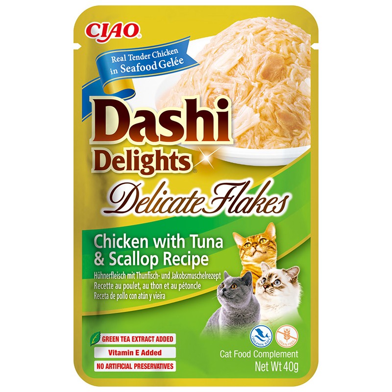 INABA Chat Dashi Delicate Flakes – Poulet, Thon & Saint-Jacques – 40 g