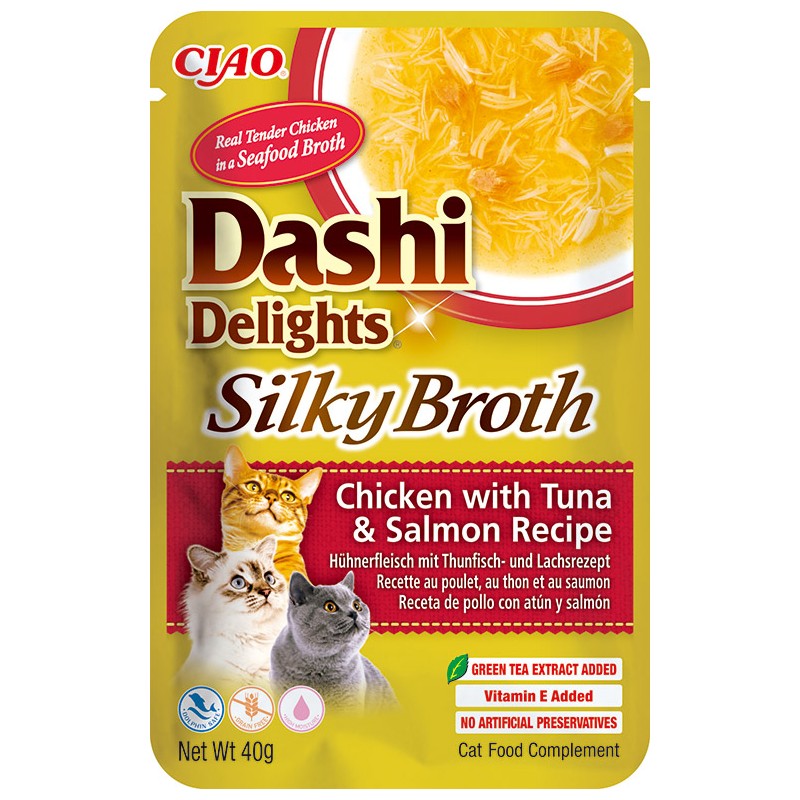INABA Chat Dashi Delights Silky Broth – Poulet, Thon & Saumon – 40 g
