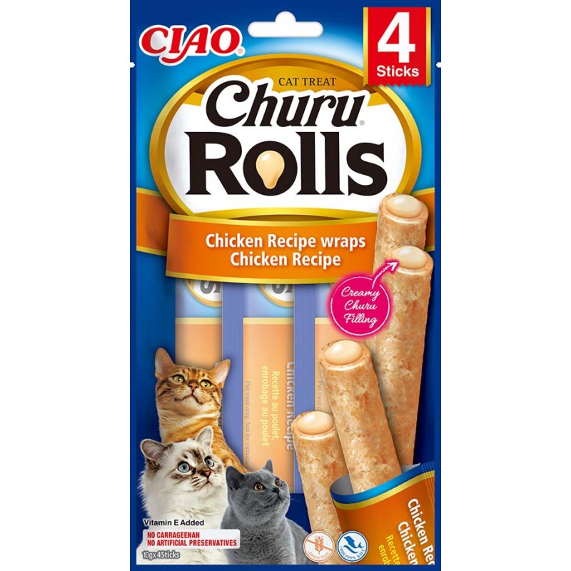 INABA Chat Churu Rolls – Wrap Poulet & Poulet – Pack de 4 – 40 g