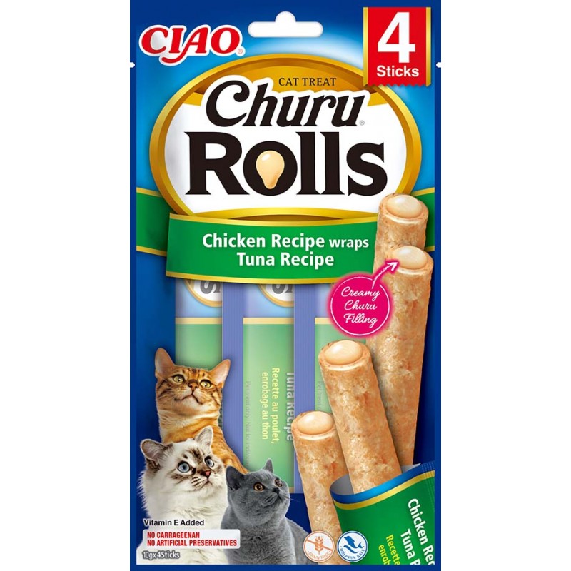 INABA Chat Churu Rolls – Wrap Poulet & Thon – Pack de 4 – 40 g