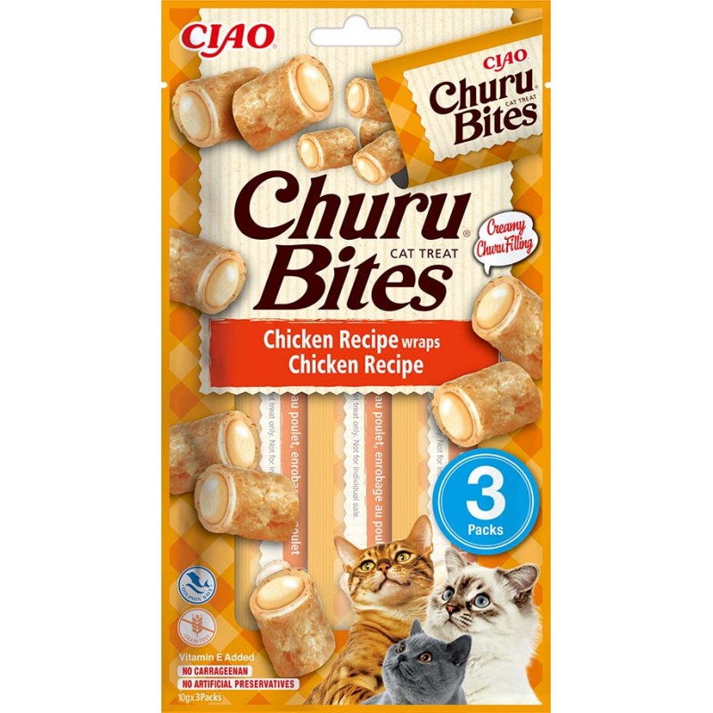 INABA Chat Churu Bites – Wrap Poulet & Poulet – Pack de 3 – 30 g