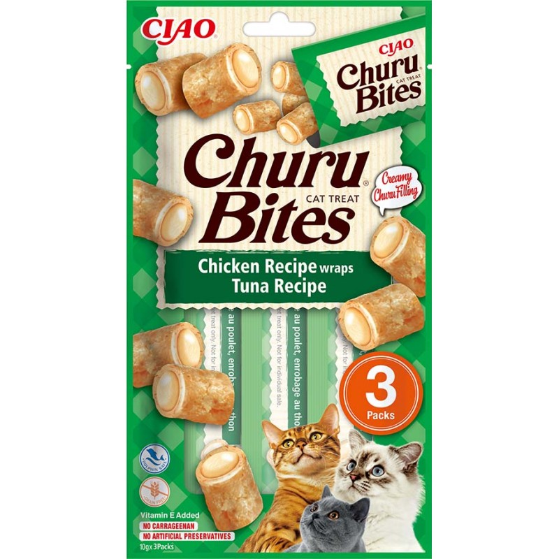 INABA Chat Churu Bites – Wrap de Poulet & Thon – Pack de 3 – 30 g