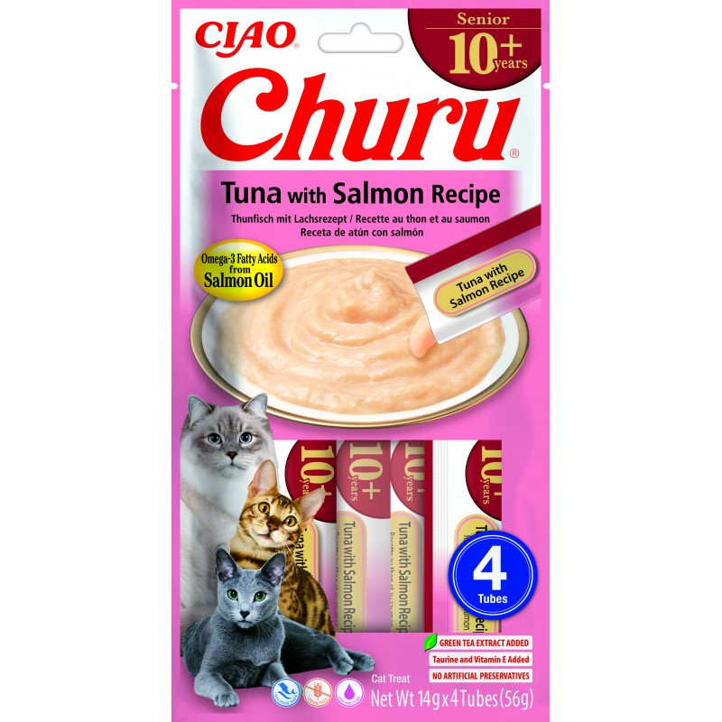 INABA Chat Churu Senior 10+ – Thon Saumon – Pack de 4 – 56 g