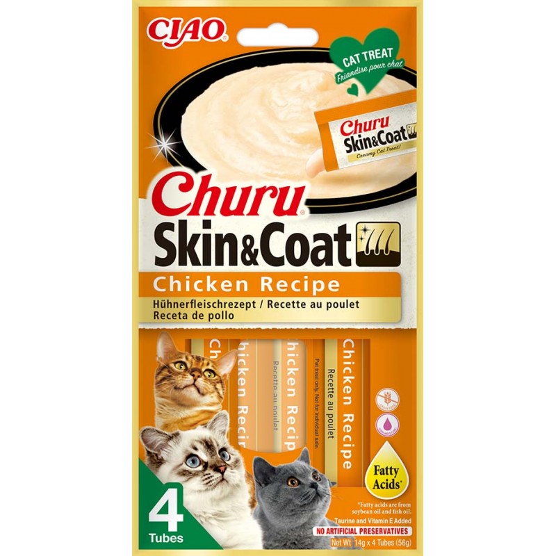 INABA Chat Churu Skin & Coat – Poulet – Pack de 4 – 56 g