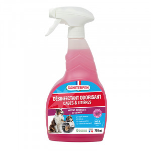 Spray désinfectant parfumant Saniterpen pour les sols, surfaces, panier, litières. 750 ml.