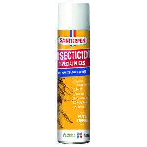 Spray insecticide antiparasitaire pour chien spécial puces pour l’habitat et l’environnement de l'animal | Saniterpen