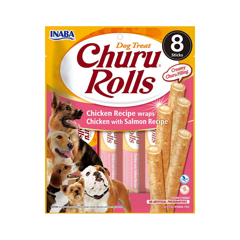 INABA Chien Churu Rolls – Poulet & saumon– Pack de 8 – 96 g