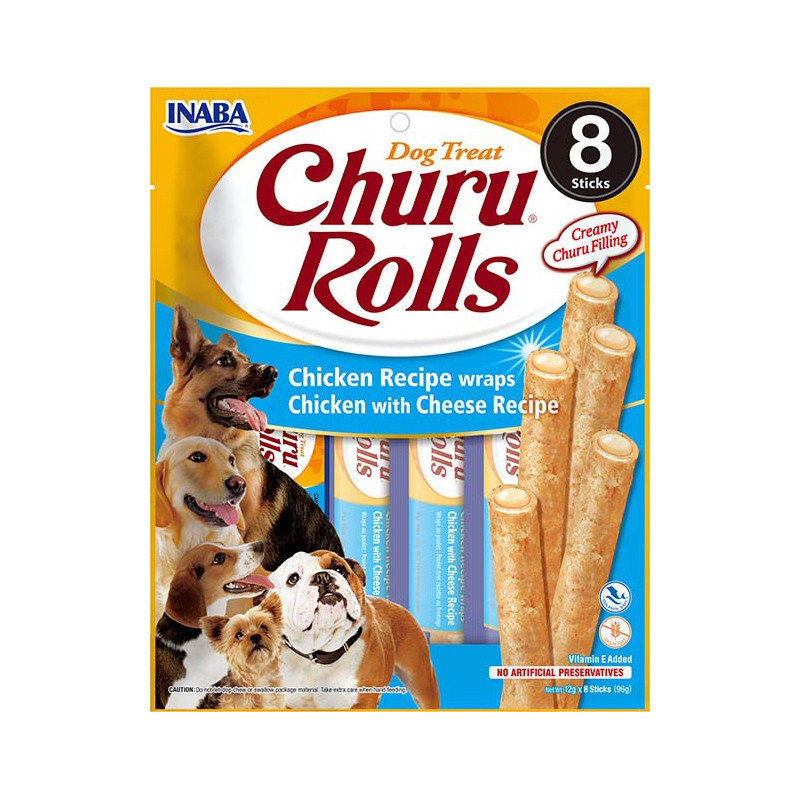 INABA Chien Churu Rolls – Poulet & fromage – Pack de 8 – 96 g