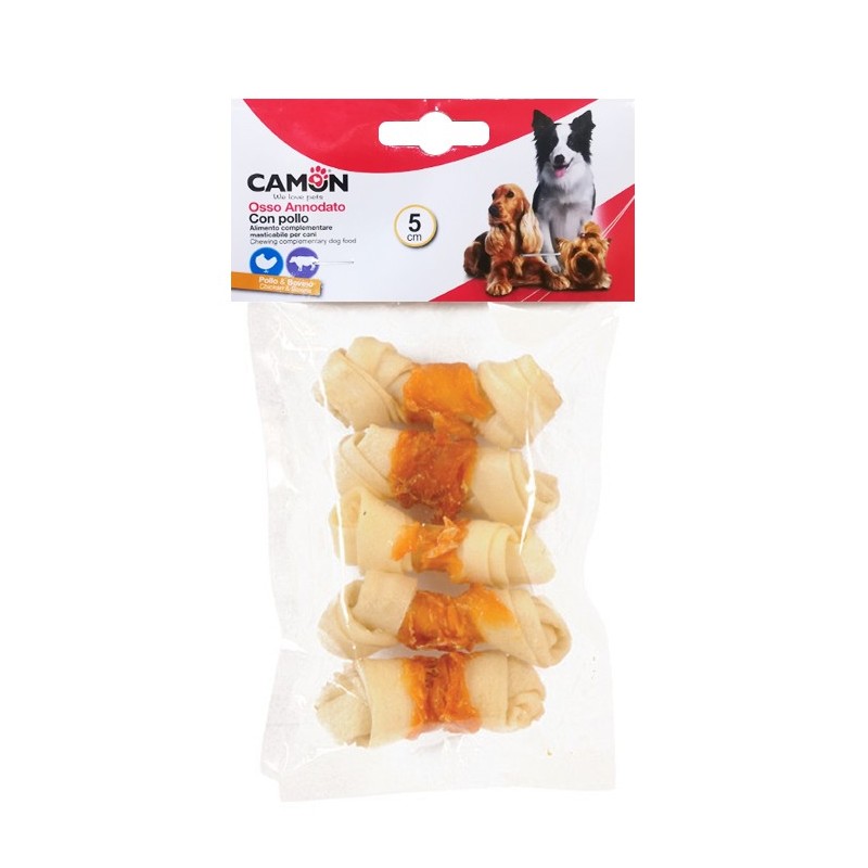 Friandises pour chien et chiots | Os noués en peau de buffle enrobés de poulet séché