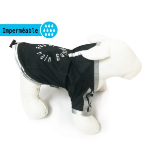 Manteau noir souple imperméable pour chien avec manches 2 pattes