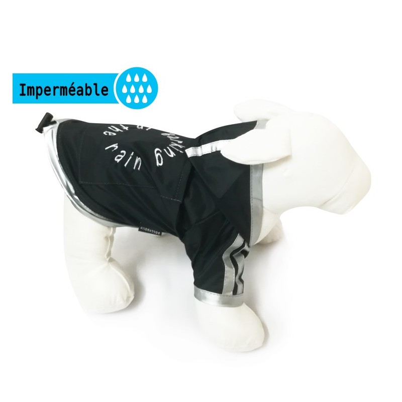 Manteau noir souple imperméable pour chien avec manches 2 pattes