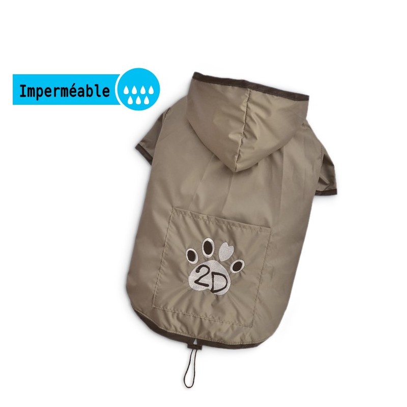 Manteau imperméable souple à capuche FLUID beige | Petit chien