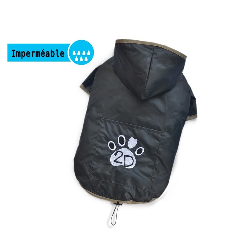 Manteau imperméable souple à capuche FLUID noir | Petit chien