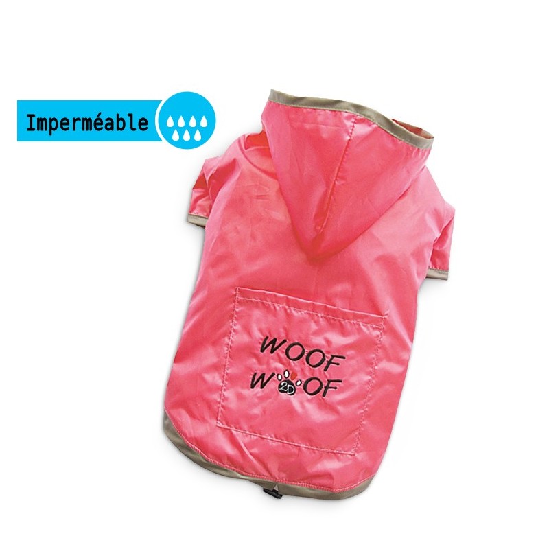 Manteau imperméable souple à capuche WOOF WOOF rose | Petit chien