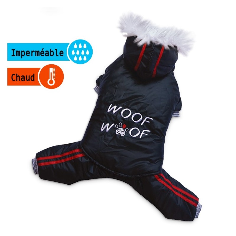 Combinaison imperméable noire en 3 parties détachables | Petit chien