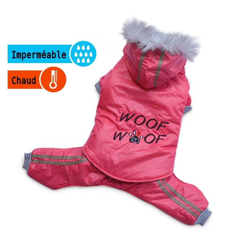 Combinaison imperméable rose en 3 parties détachables | Petit chien