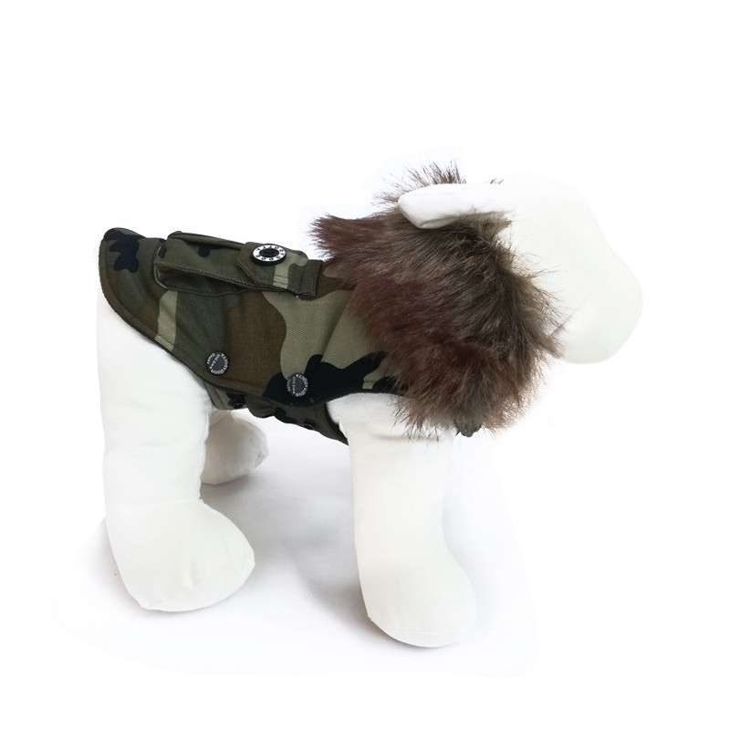Manteau camouflage avec col en fourrure | Petit chien