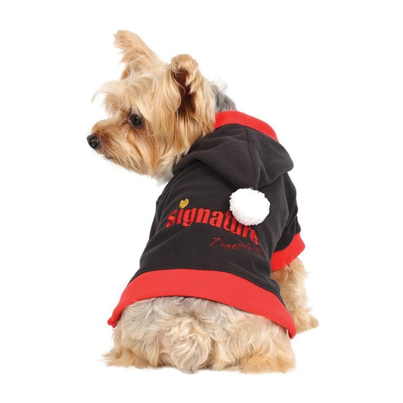 Sweat noir à capuche avec pompon blanc | Petit chien