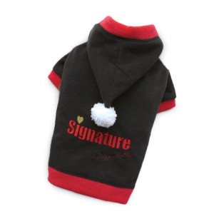 Sweat noir à capuche avec pompon blanc | Petit chien