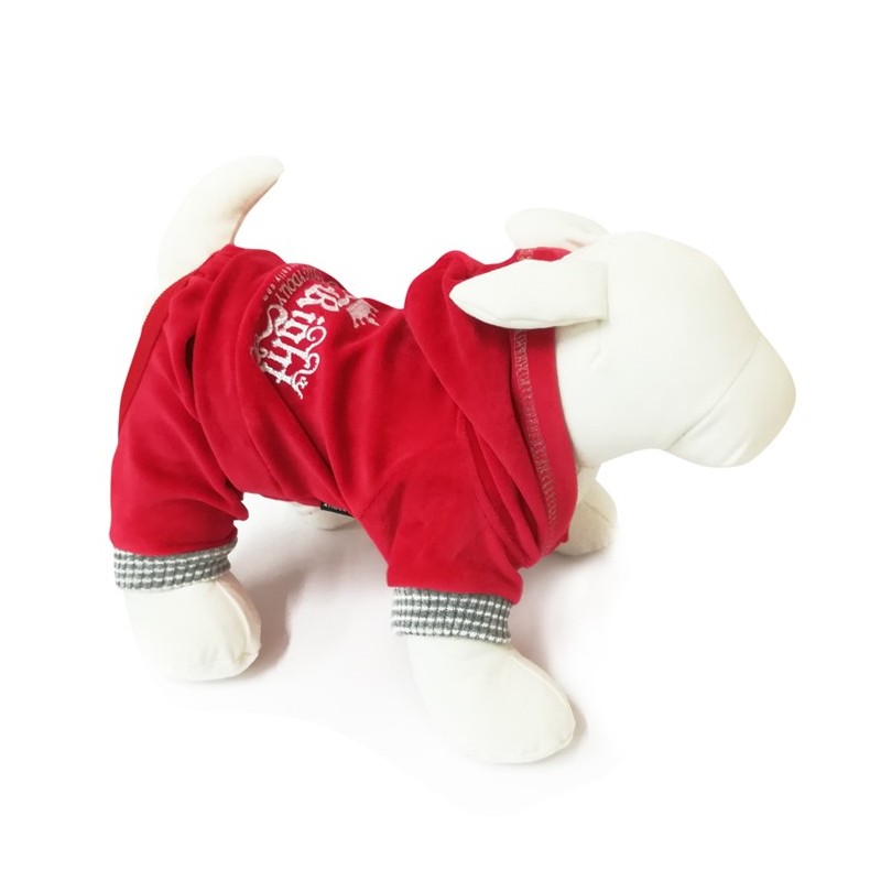 Jogging en velours rouge COPYRIGHT avec 4 pattes | Petit chien