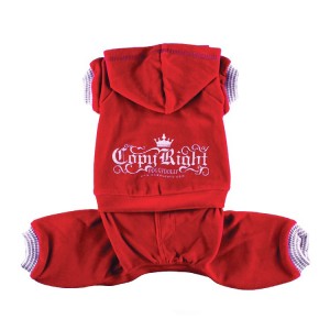Jogging en velours rouge COPYRIGHT avec 4 pattes | Petit chien