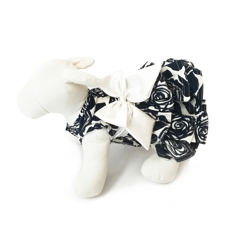 Robe roses bleues avec nœud blanc | Petite chienne
