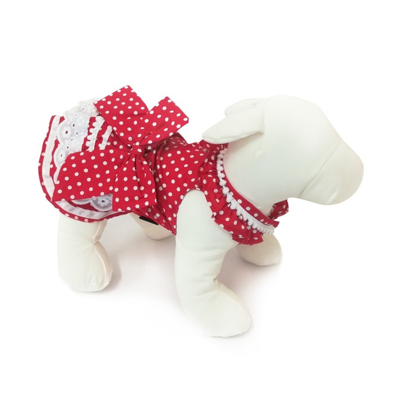 Robe rouge vif avec pois blanc | Petit chienne