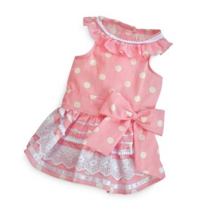 Robe rose poudré avec pois blanc | Petit chienne