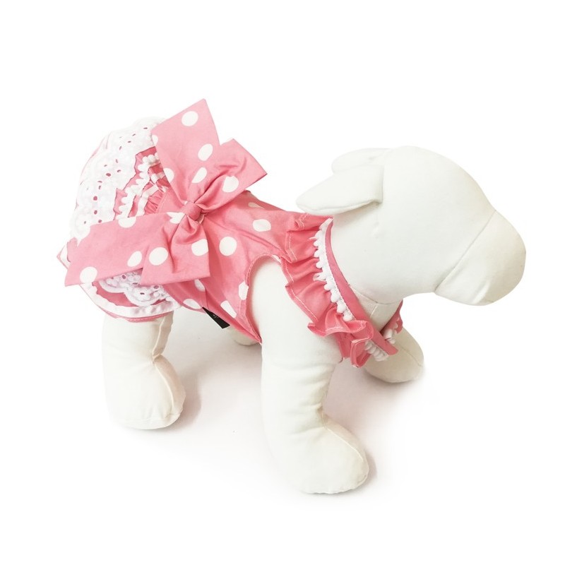 Robe rose poudré avec pois blanc | Petit chienne
