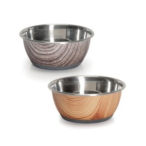 Gamelle pour chien en inox imitation bois