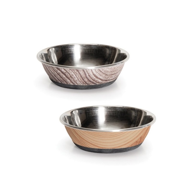 Gamelle pour chien en inox imitation bois