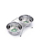 Support avec 2 gamelles pour chien ou chat en inox