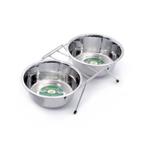 Support avec 2 gamelles pour chien ou chat en inox