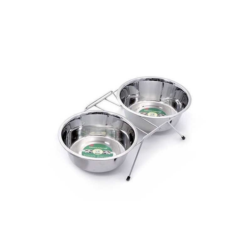 Support avec 2 gamelles pour chien ou chat en inox