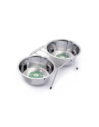 Support avec 2 gamelles pour chien ou chat en inox