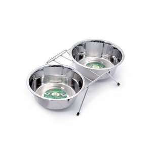 Support avec 2 gamelles pour chien ou chat en inox