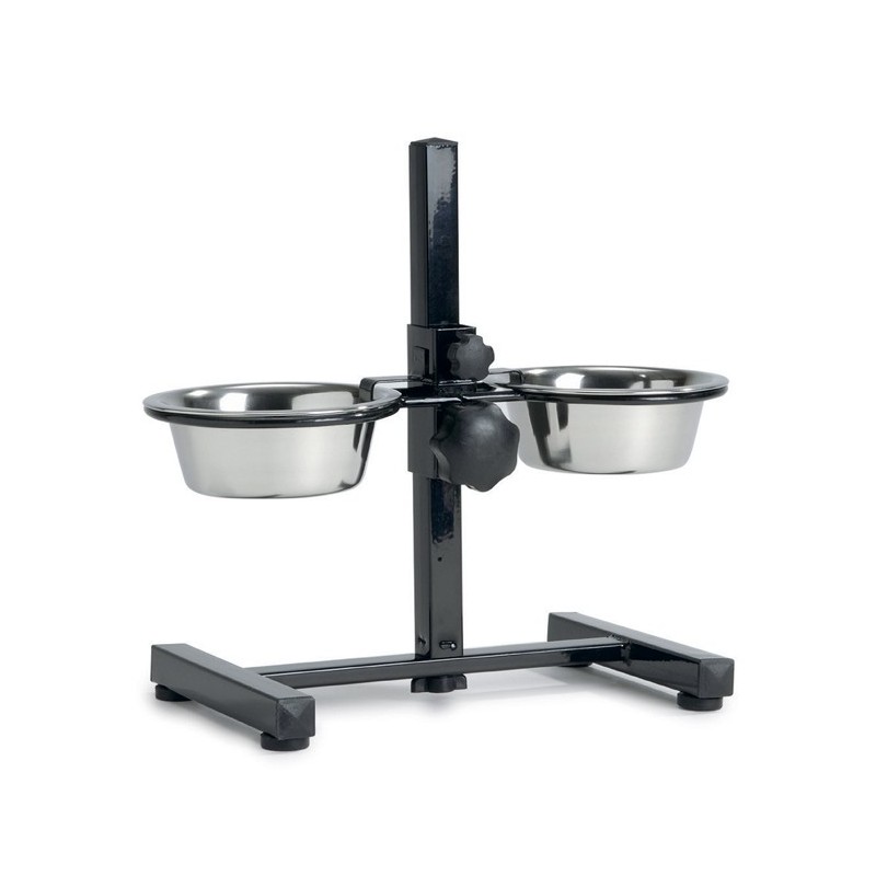 Support réglable avec 2 gamelles pour chien en inox