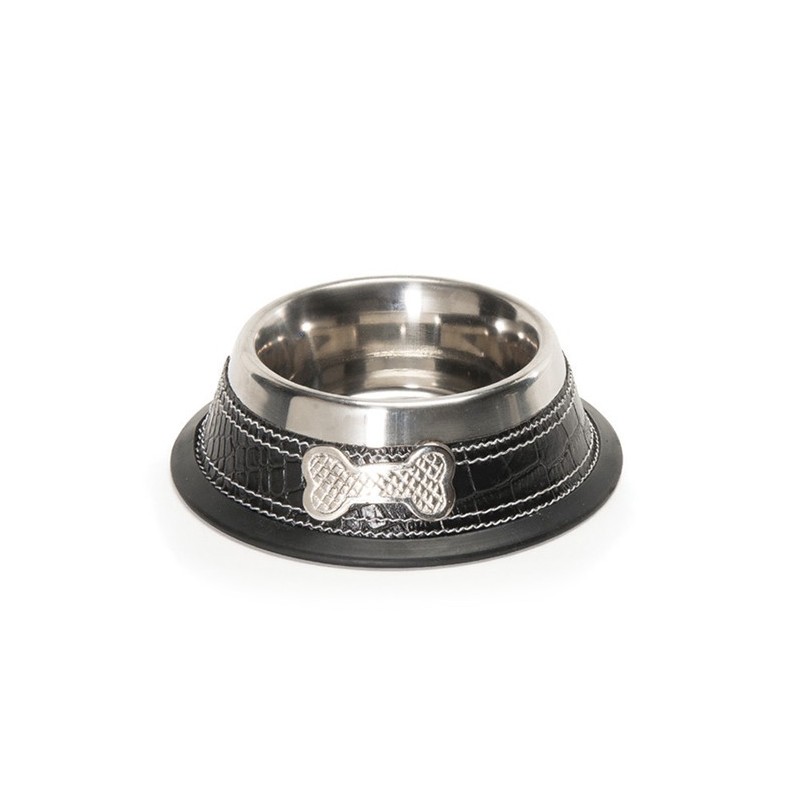 Gamelle pour chien et chat en inox et cuir ALLURE