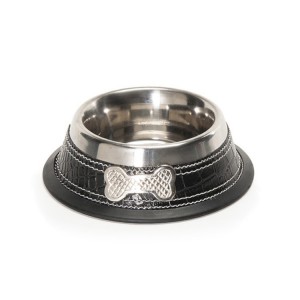 Gamelle pour chien et chat en inox et cuir ALLURE