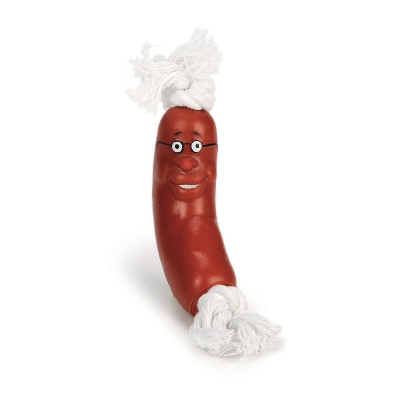 Saucisse rieuse en vinyle avec noeuds | Jouet pour chien et chiot